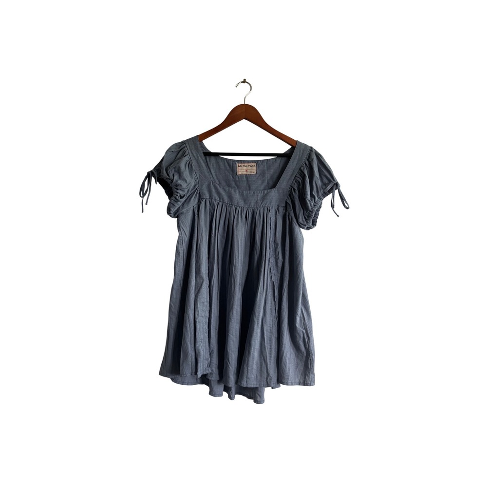 We The Free Free People Blue Dobby Cotton Gauze Babydoll Top XS